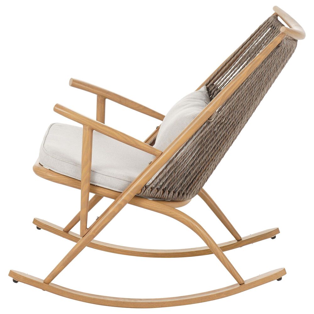 Hearth and Haven Outdoor Rocking Chair with Woven Backrest and Cushions in Light Gray, , large