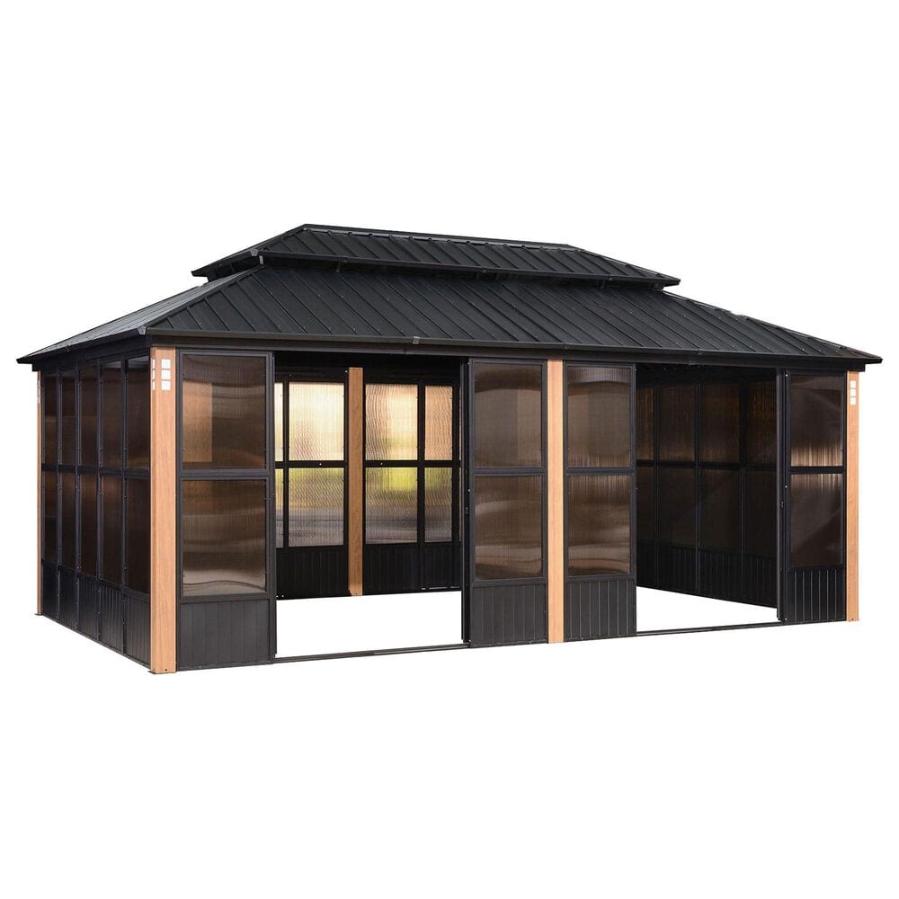 HOMLUX 12" x 20" Outdoor Hardtop Gazebo with Aluminum Frame in Black, , large