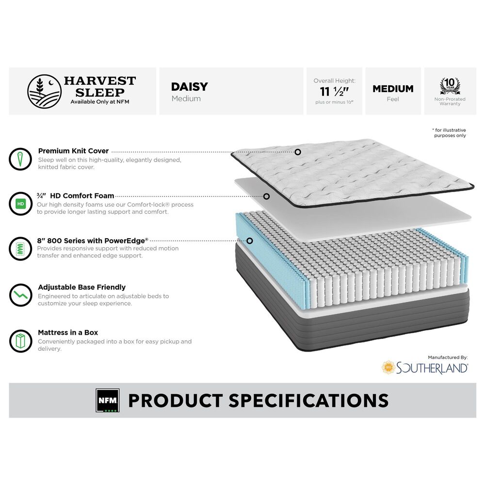 Harvest Sleep Daisy Medium Twin XL Mattress with High Profile Box Spring, , large