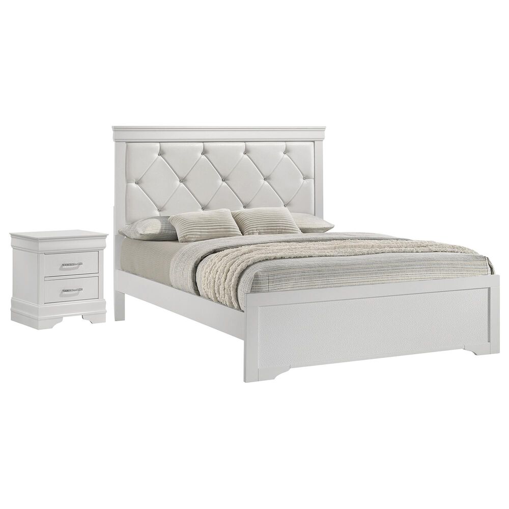 Crown Mark Amalia Twin Bed with Nightstand in White, , large