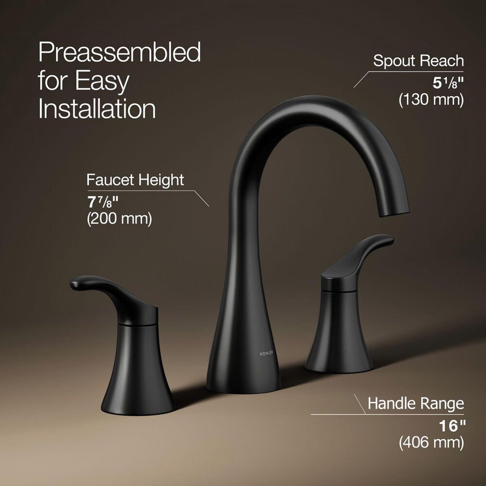 Kohler Simplice Widespread Bathroom Sink Faucet in Matte Black, , large