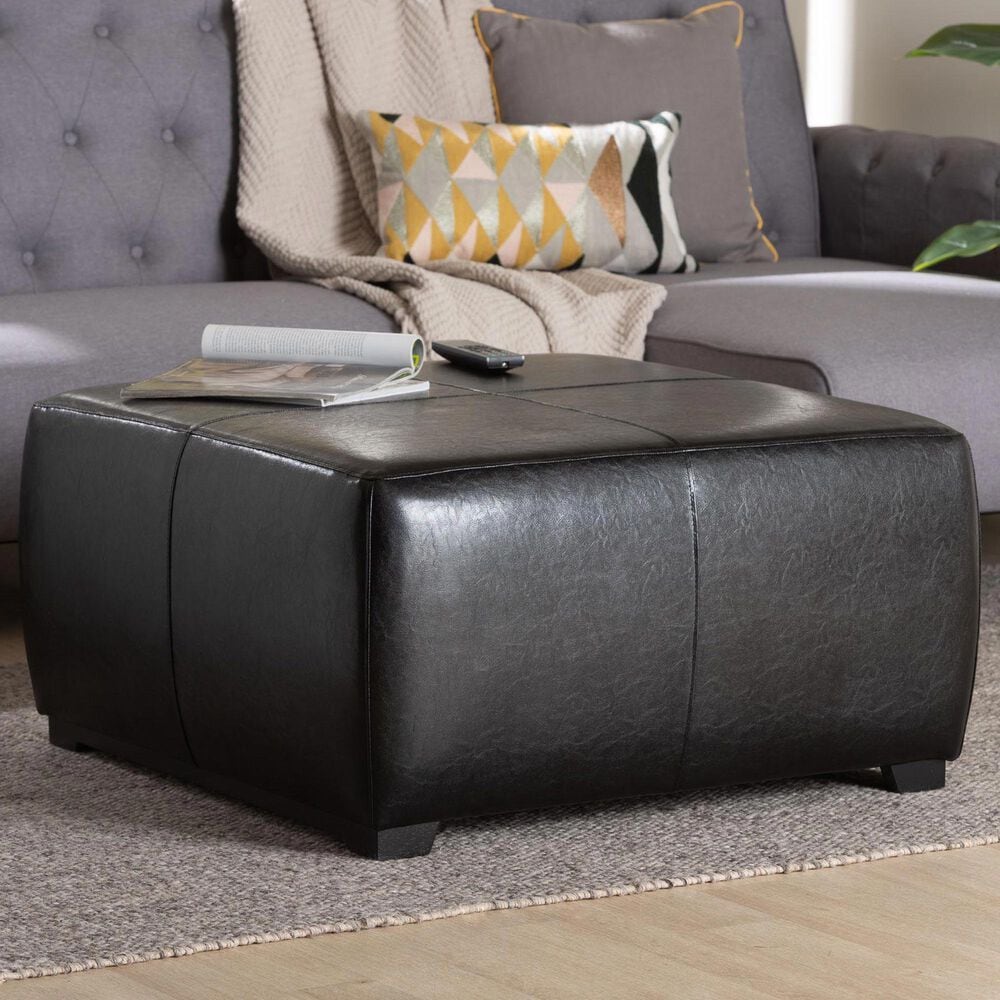 Baxton Studio Square Ottoman Footstool in Black, , large