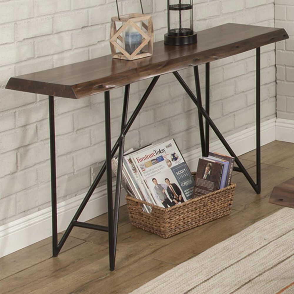 Alpine Furniture Live Edge Sofa Table in Light Walnut, , large