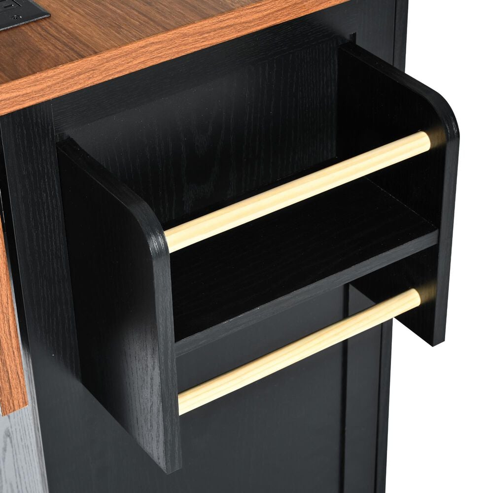 HOMLUX 55" Farmhouse Kitchen Island with Power Outlet in Black, , large