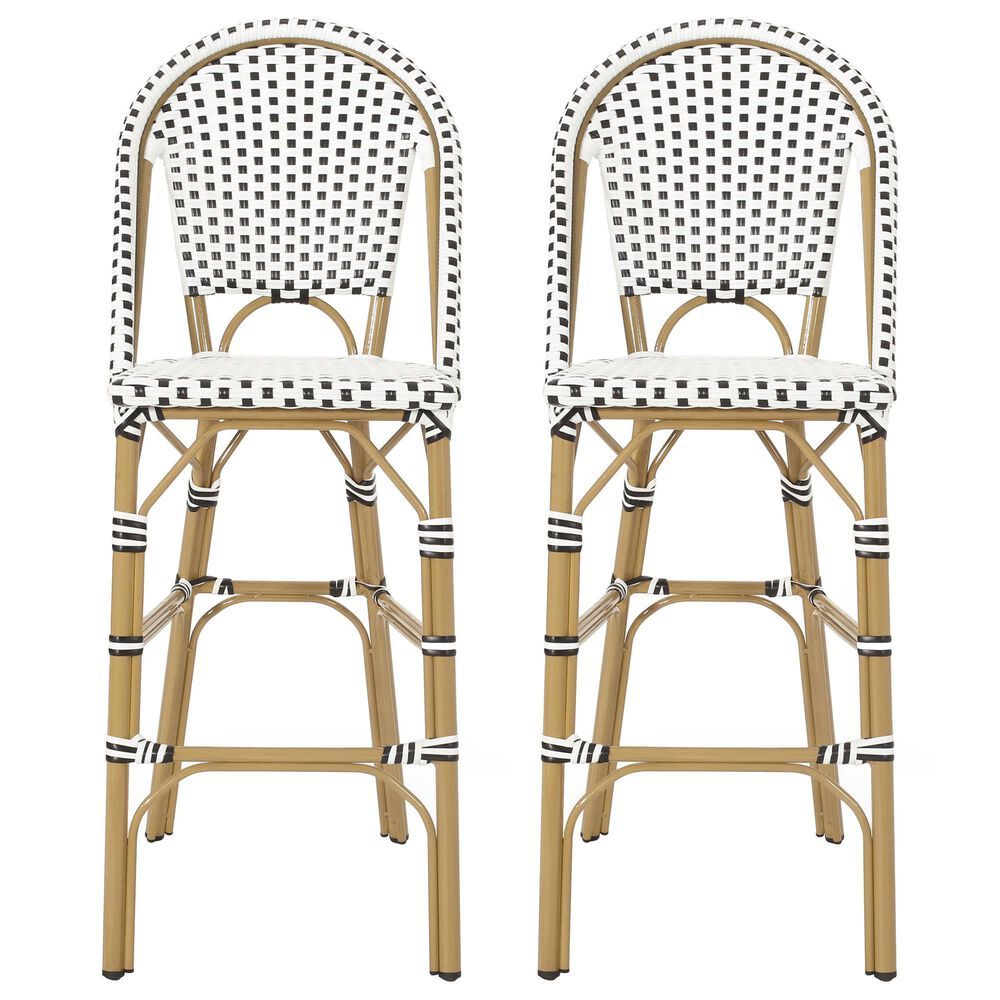 Hearth and Haven Outdoor Wicker French Barstool with Brown Aluminum Frame in White (Set of 2), , large