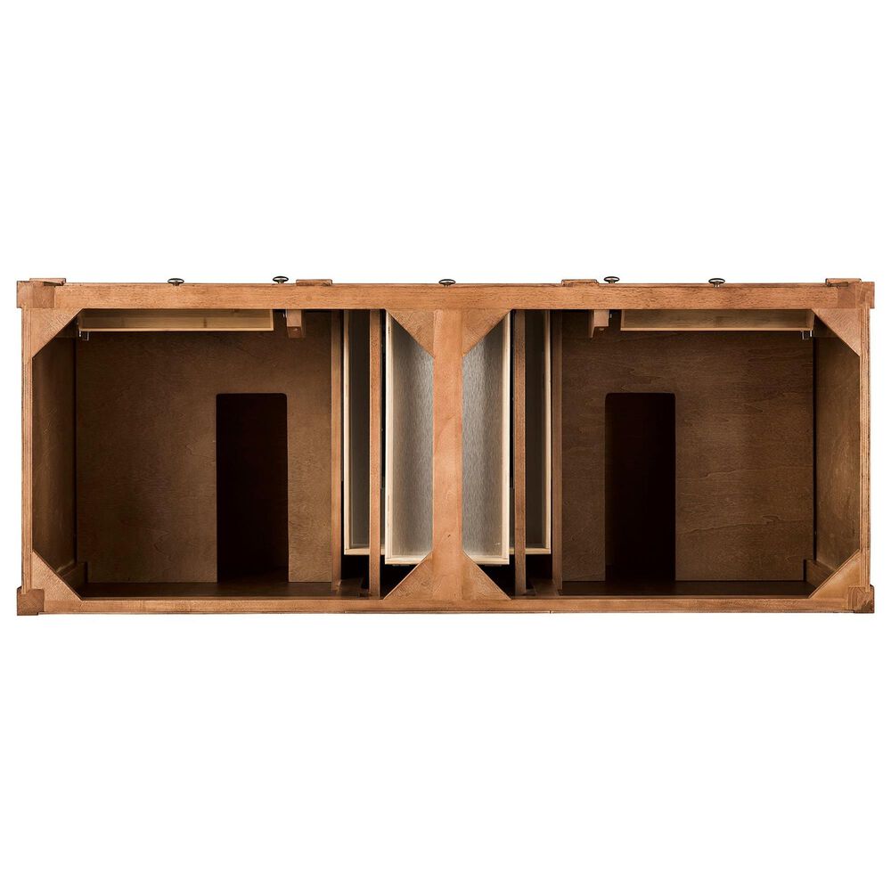 James Martin Vanities Brittany 60&quot; Double Bathroom Vanity in Saddle Brown with 3 cm White Zeus Quartz Top and Rectangular Sinks, , large