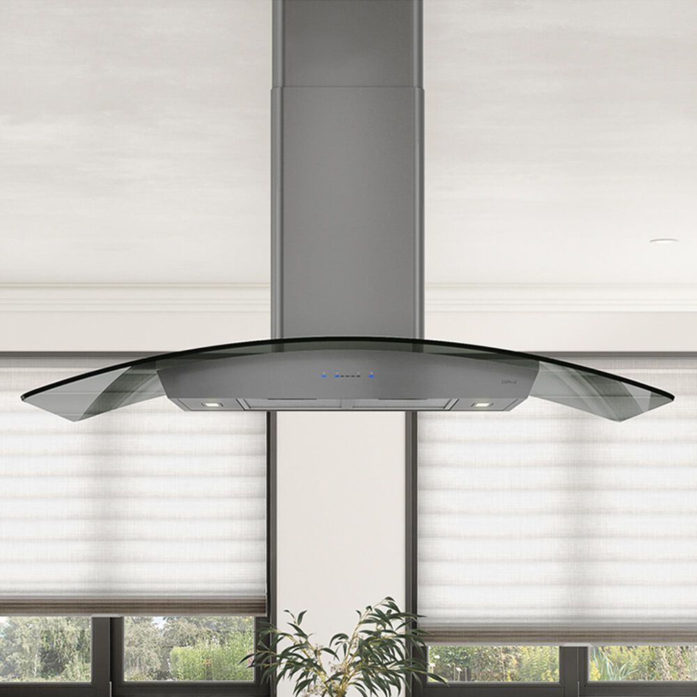 Zephyr Ravenna 36" Island Range Hood in Black Stainless Steel and Smoke Gray Glass, , large
