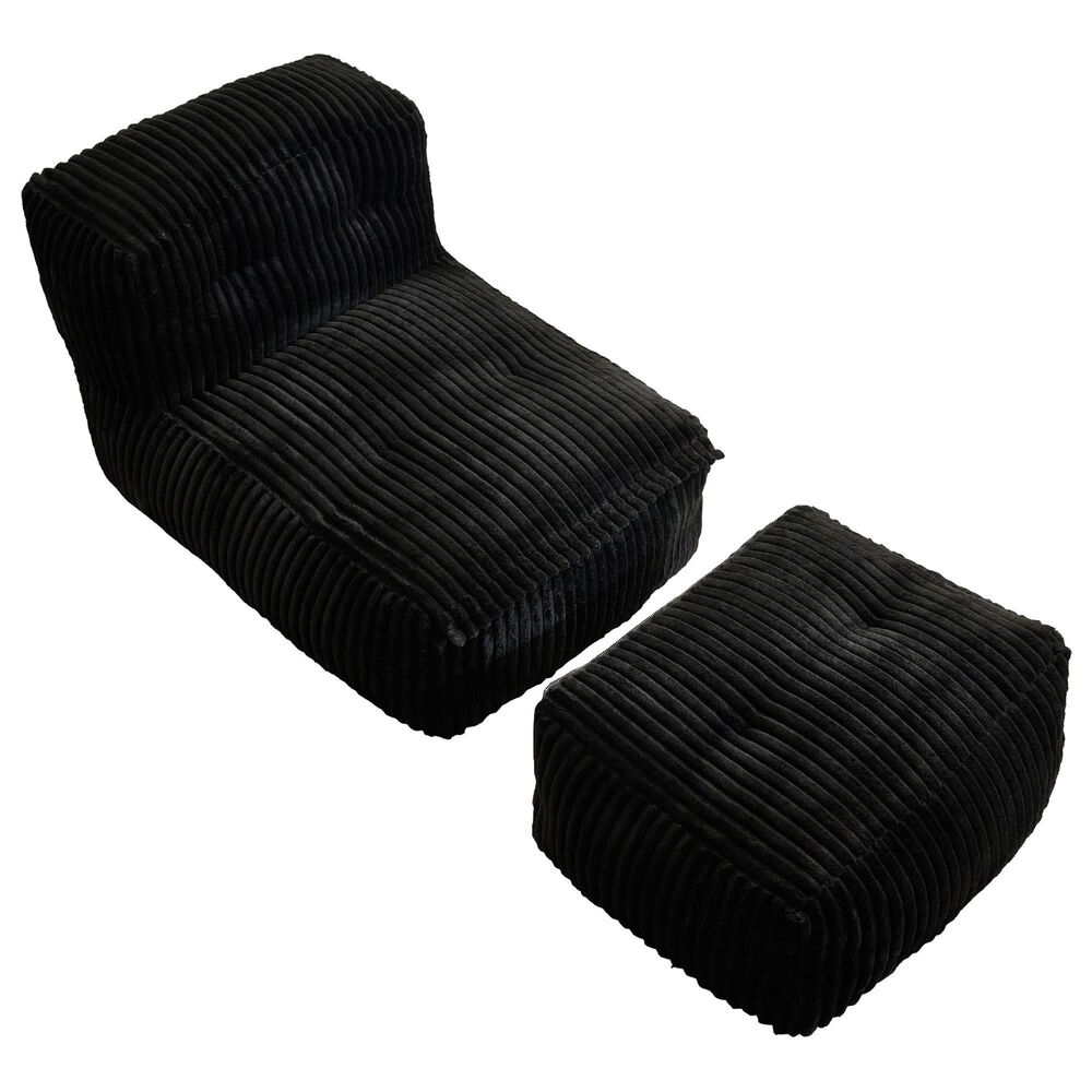 HOMLUX 2-Piece Bean Bag Chair and Ottoman in Black, , large