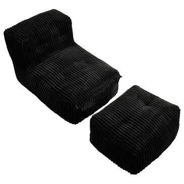 HOMLUX 2-Piece Bean Bag Chair and Ottoman in Black, , large
