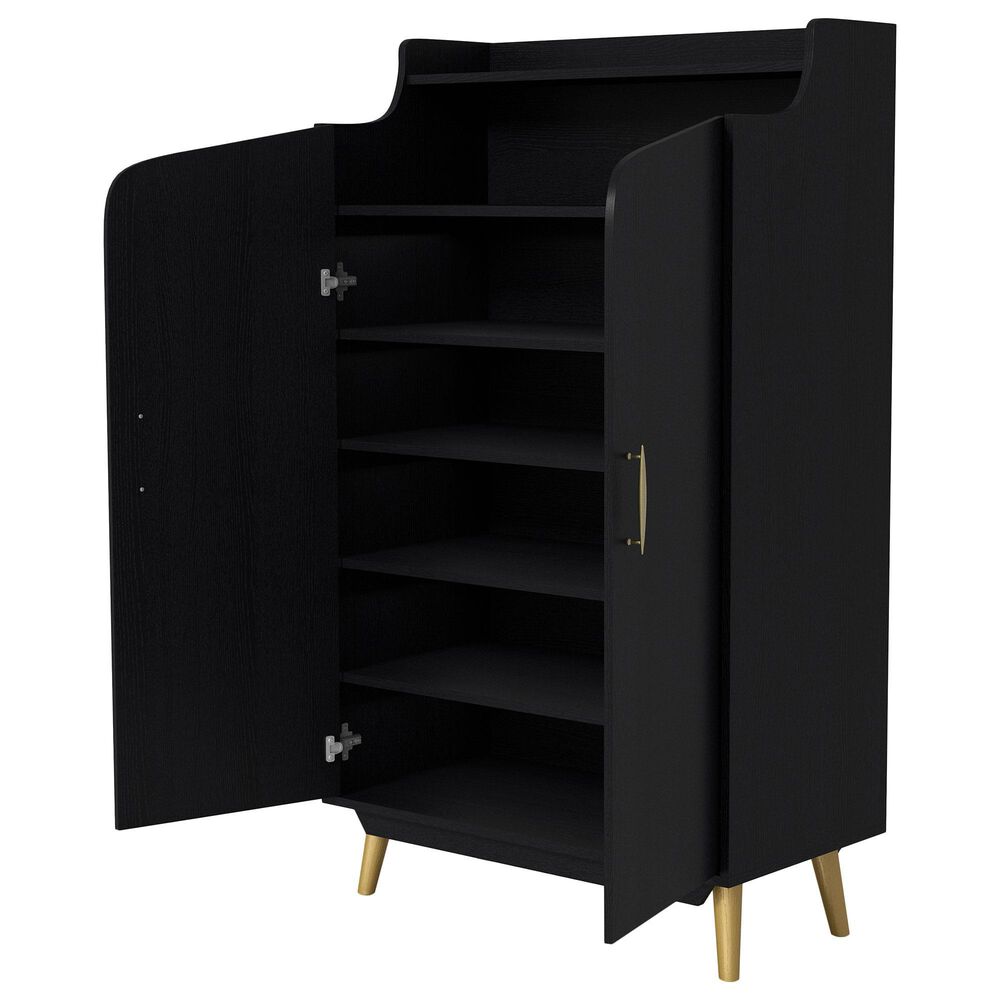 Furniture of America Leclair 7-Shelf Shoe Cabinet in Black and Gold, , large