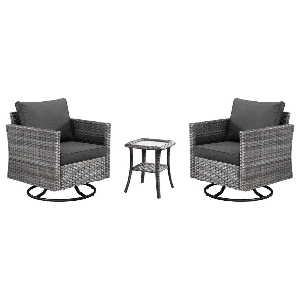 HOMLUX 3-Piece Patio Conversation Set with Square-Arm Swivel Rocking Chairs in Black, , large