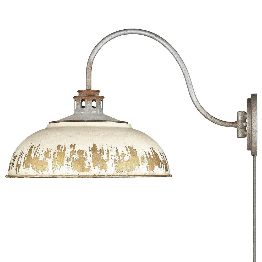 Golden Lighting Kinsley 1-Light Wall Sconce with Antique Ivory Shade in Aged Galvanized Steel, , large