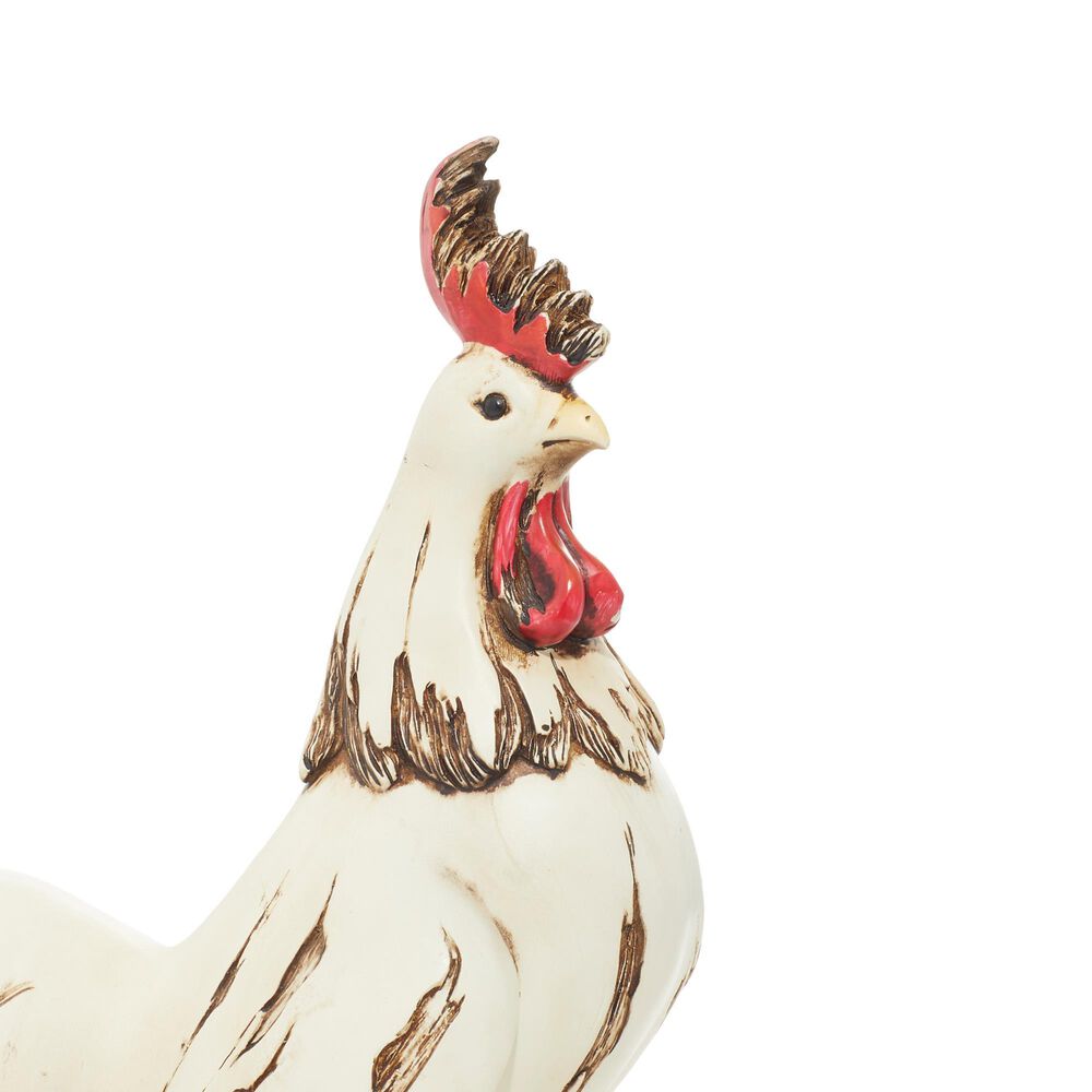 Maple and Jade 15&quot; Farmhouse Rooster Garden Sculpture in Distressed White, Red, Yellow and Brown, , large