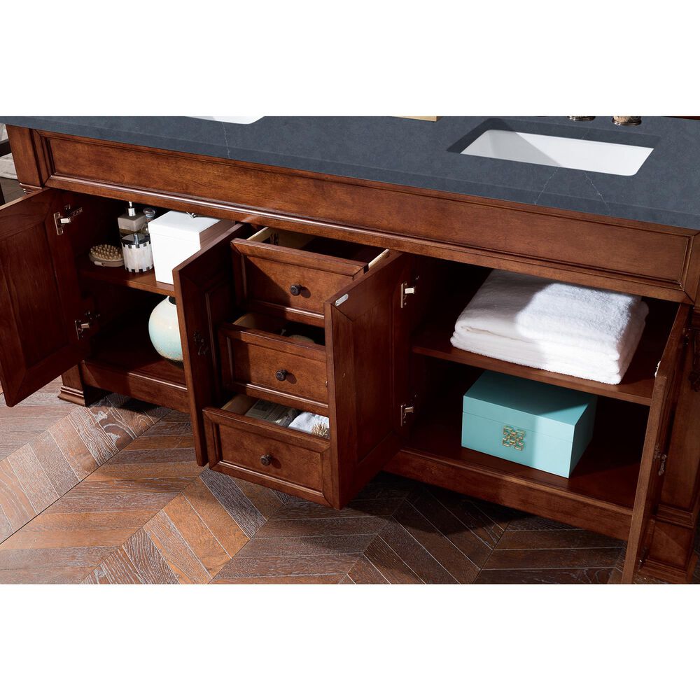 James Martin Vanities Brookfield 72&quot; Double Bathroom Vanity in Warm Cherry with 3 cm Charcoal Soapstone Quartz Top and Rectangle Sinks, , large