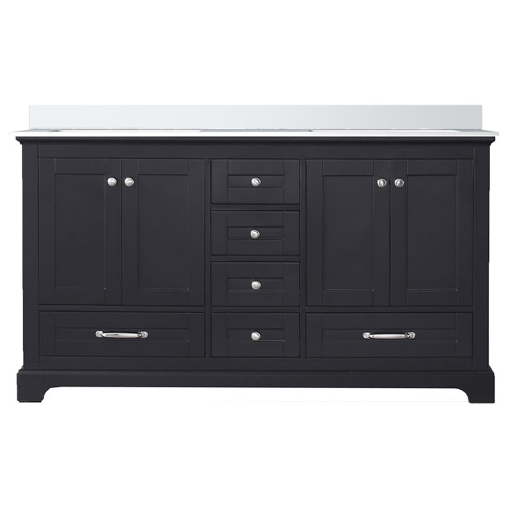 Lexora Home Dukes 60&quot; Double Bathroom Vanity in Espresso with 2 cm White Cultured Marble Top and Rectangular Sinks, , large