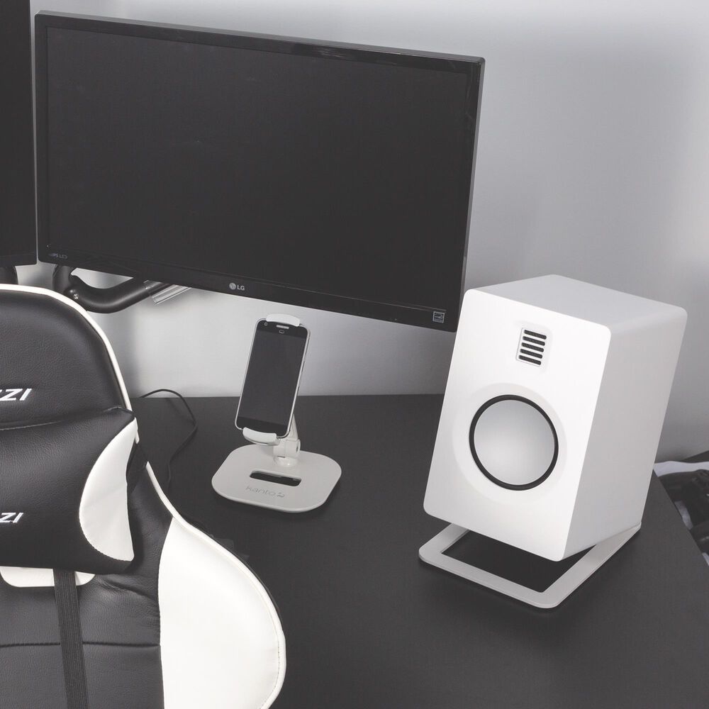 Kanto Angled Desktop Speaker Stands for Large Speakers in White (Set of 2), , large