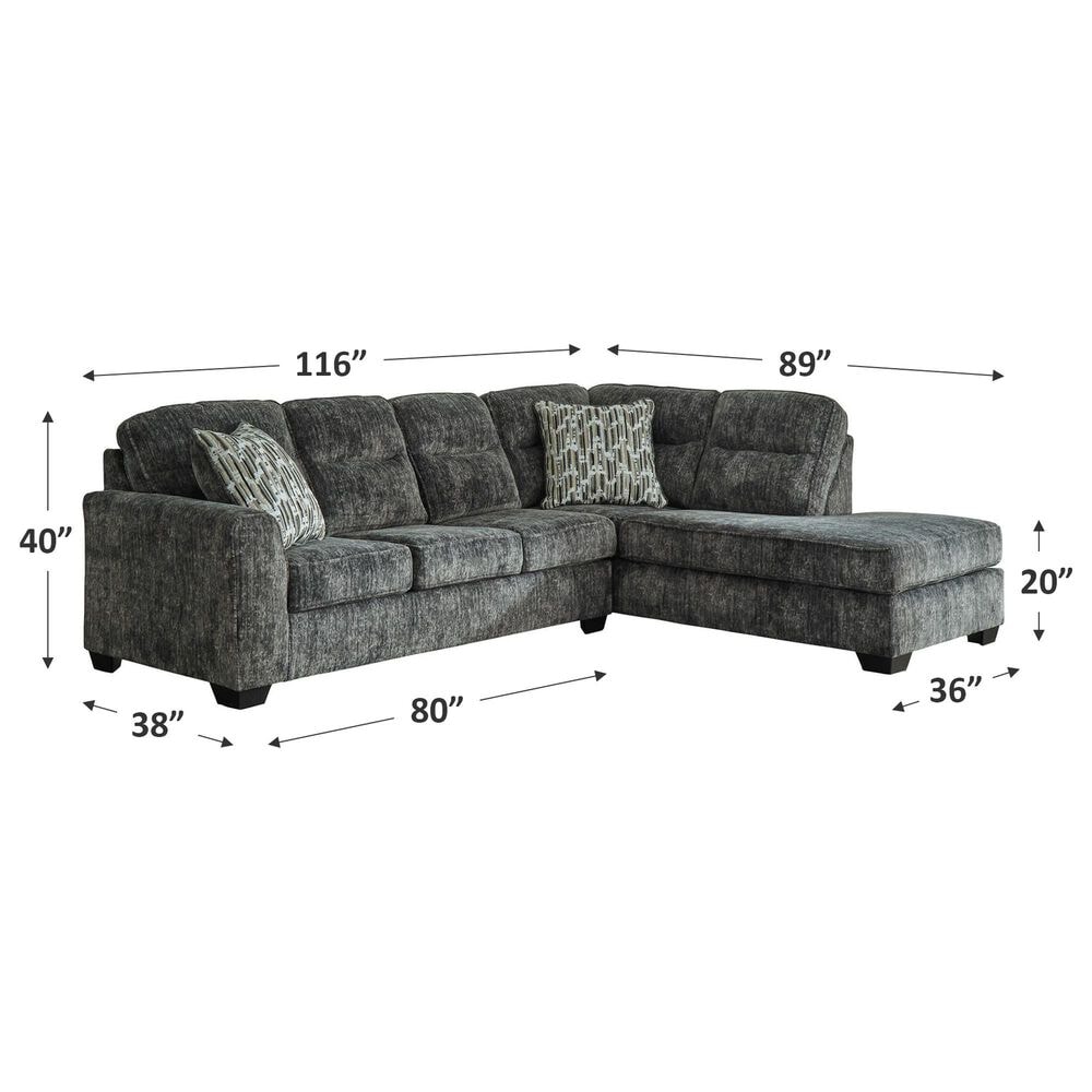 Ashley Lonoke 2-Piece Stationary Sectional Set with Right-Arm Facing Corner Chaise in Gunmetal, , large