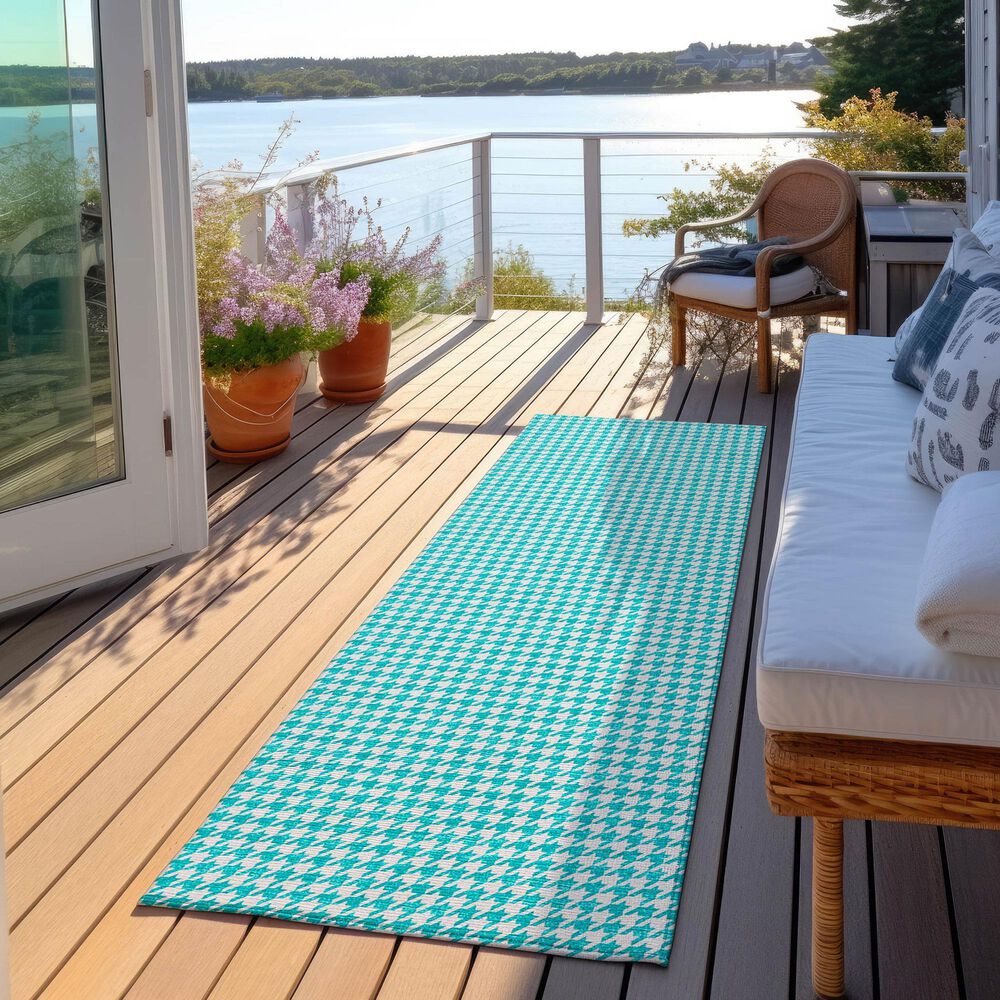 Dalyn Rug Company Hinton 2&#39;3&quot; x 12&#39; Aqua Indoor/Outdoor Runner, , large