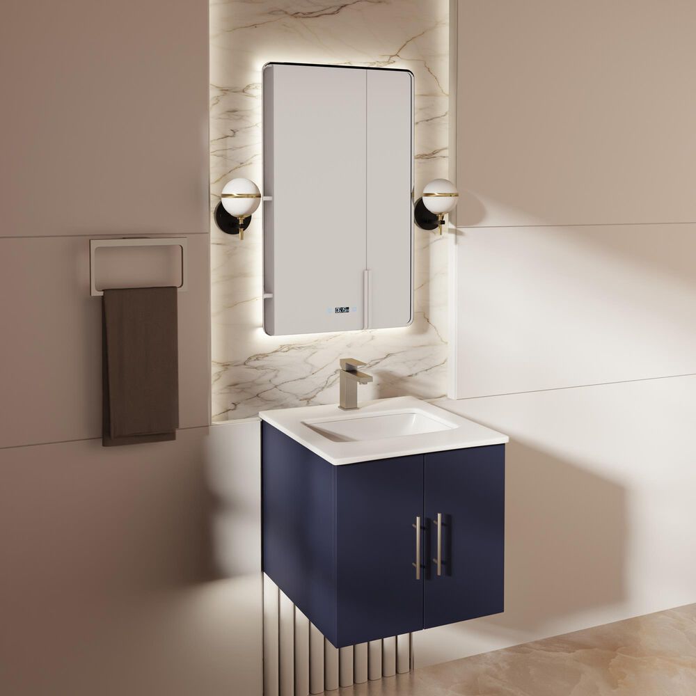 Lexora Home Geneva 24" Single Bathroom Vanity in Navy Blue with 2 cm White Cultured Marble Top and Rectangular Sink, , large