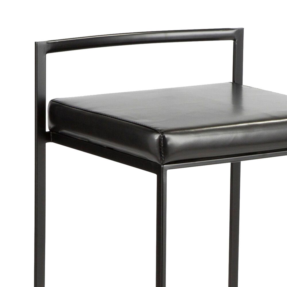 LumiSource Fuji Stackable Counter Stool with Black Faux Leather Cushion in Black &#40;Set of 2&#41;, , large