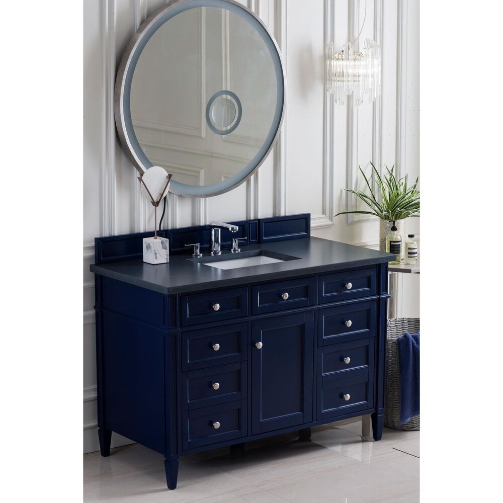 James Martin Vanities Brittany 48&quot; Single Bathroom Vanity in Victory Blue with 3 cm Charcoal Soapstone Quartz Top and Rectangle Sink, , large