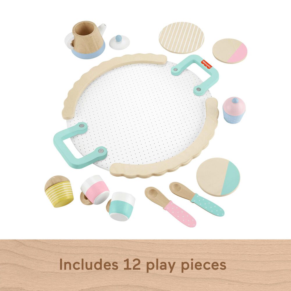 Fisher Price Wooden Tea Set with Teapot, Cups and Saucers in Multicolor, , large