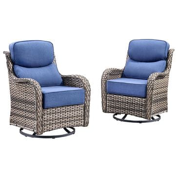 Sunwell Garden Patio Swivel Glider Chair with Gray Wicker in Navy (Set of 2), , large