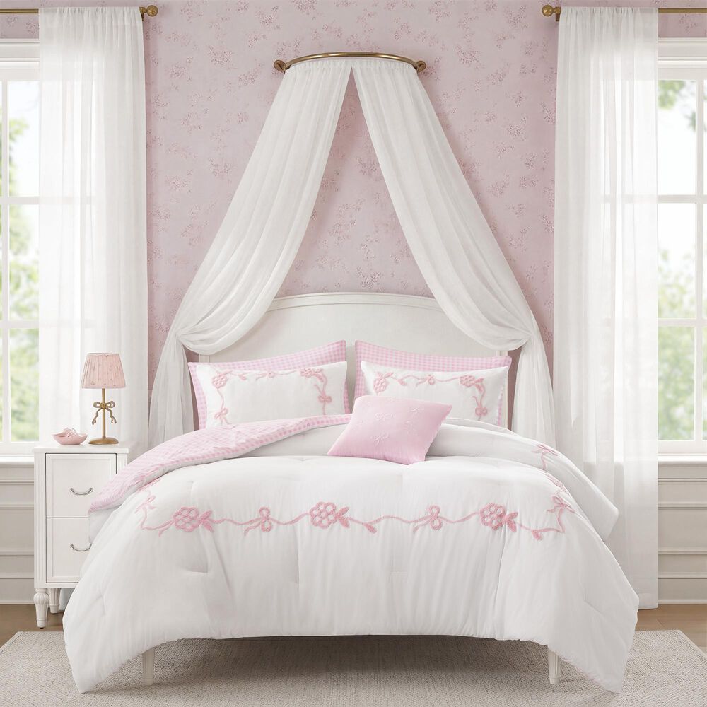 Hampton Park Tiffany 6-Piece Full/Queen Comforter Set in Pink and White, , large