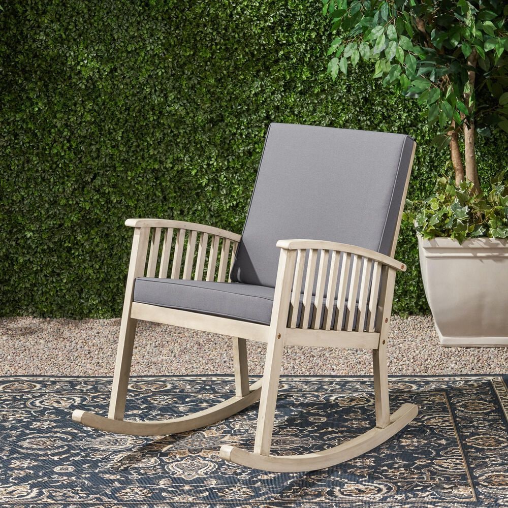 Hearth and Haven Casa Outdoor Rocking Chair with Cushion in Grey, , large