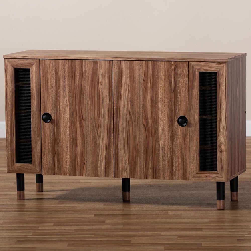Baxton Studio Valina 2-Door Entryway Shoe Storage Cabinet with Screen Insert in Brown, , large