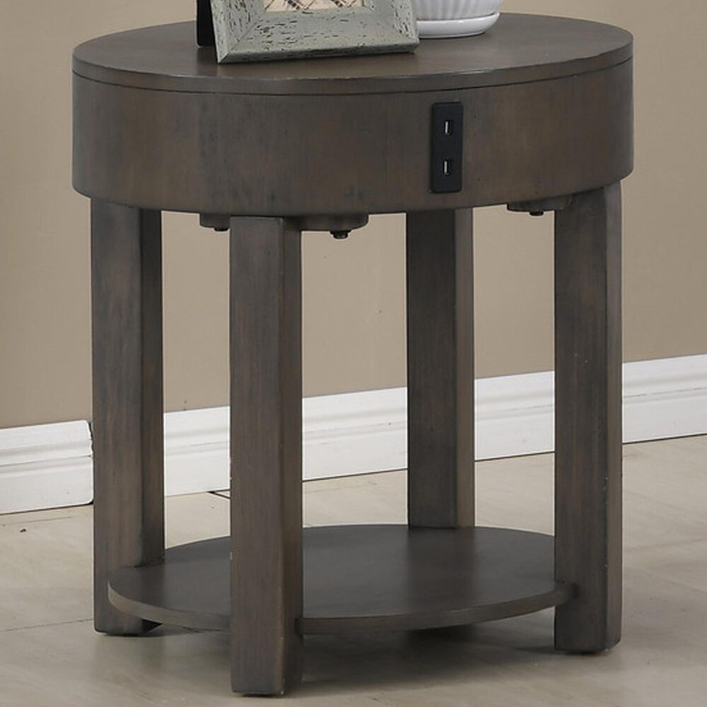 HOMLUX 20" End Table with USB Ports in Light Brown, , large