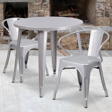 Flash Furniture 3-Piece Round Table Set in Silver, , large