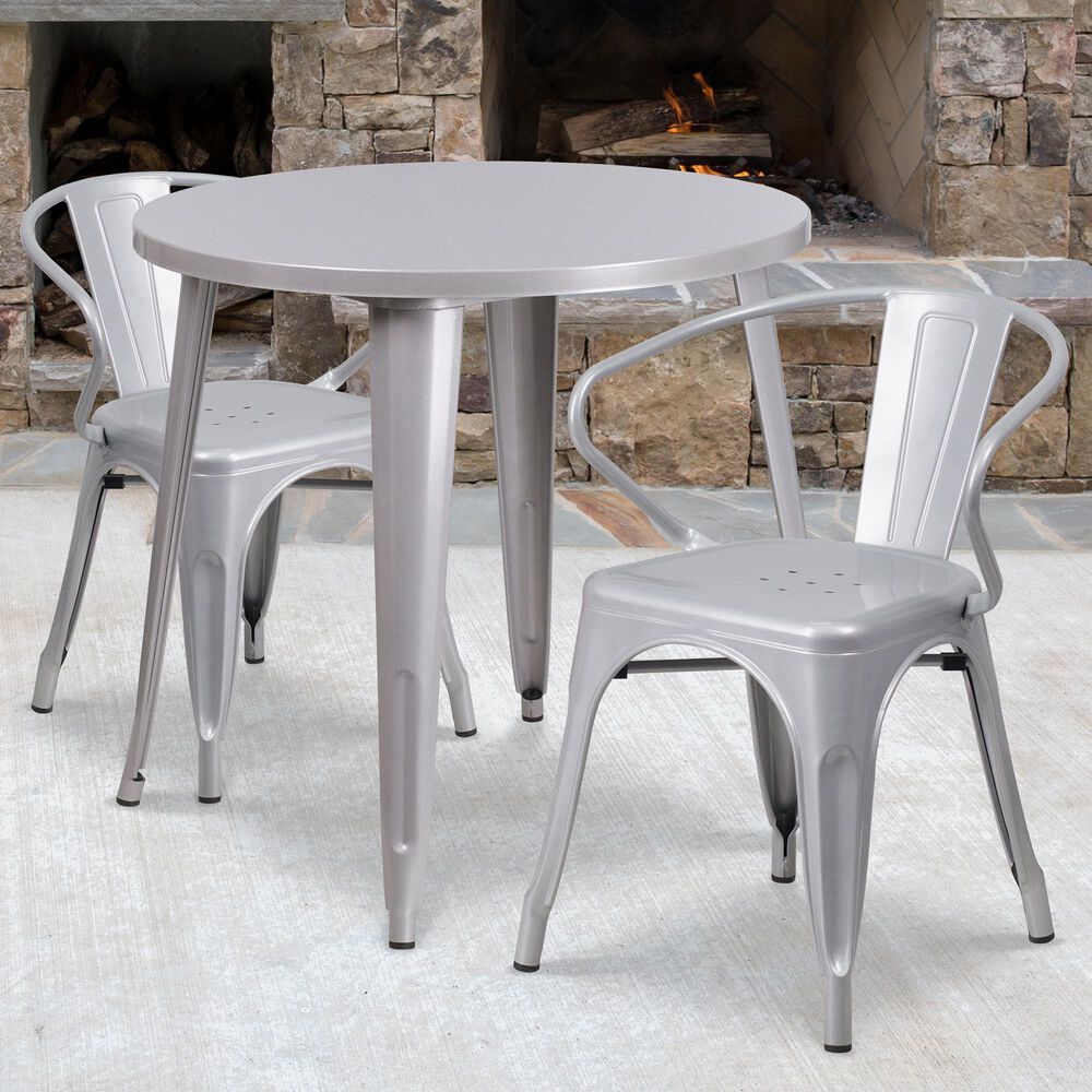 Flash Furniture 3-Piece Round Table Set in Silver, , large