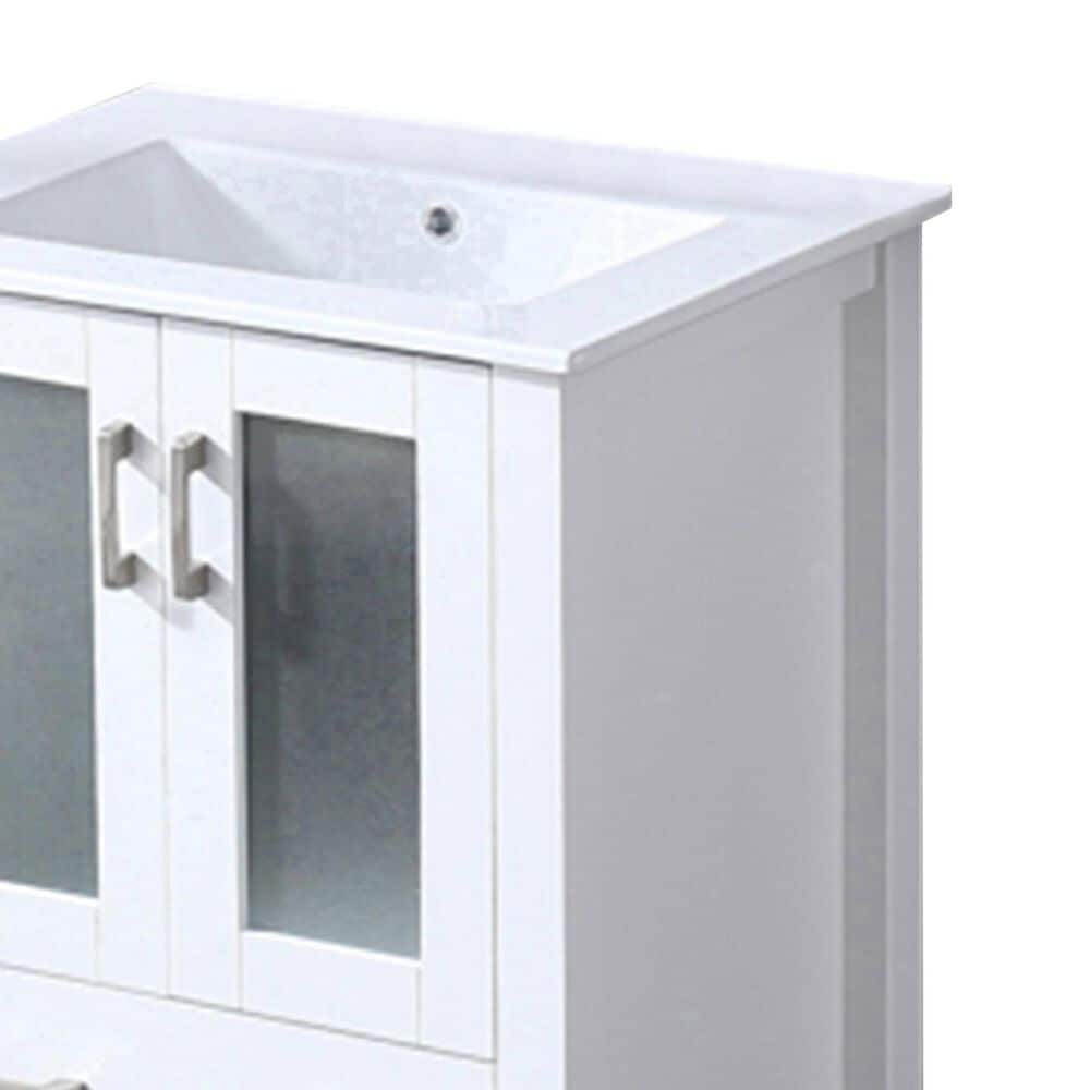Lexora Home Volez 24&quot; Single Bathroom Vanity in White with 2 cm White Ceramic Top and Rectangular Sink, , large