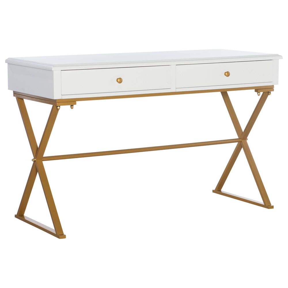 Linon Home Decor Campaign 2-Drawer Desk in White and Gold, , large