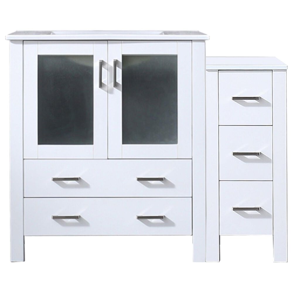 Lexora Home Volez 42" Single Bathroom Vanity in White with 2 cm White Ceramic Top, Rectangular Sink and Side Cabinet, , large