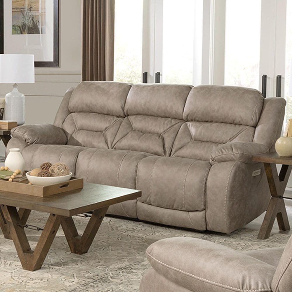Homestretch Skywalker Power Double Reclining Sofa in Fog, , large
