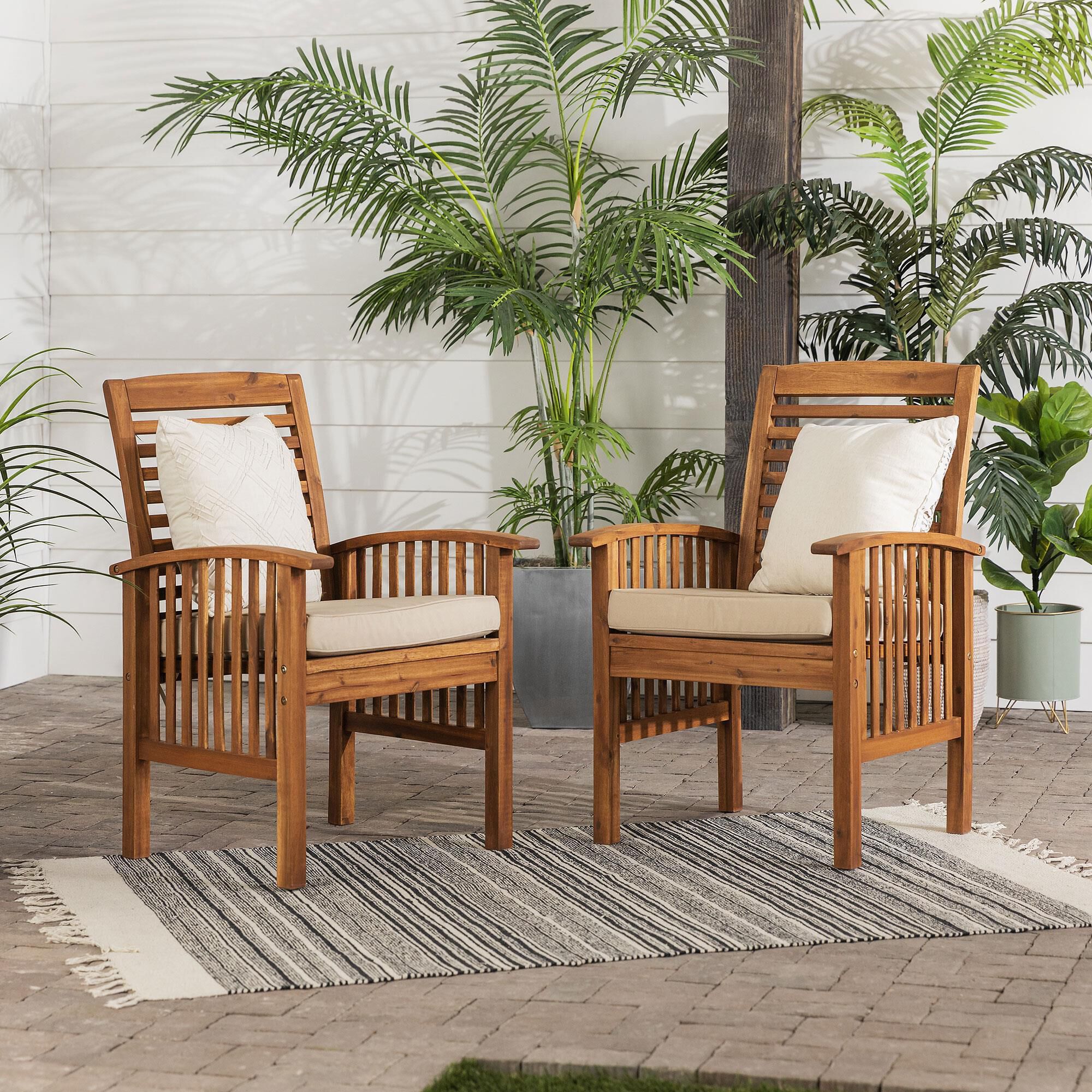 Walker Edison Midland Patio Chairs in Brown Set of 2 NFM