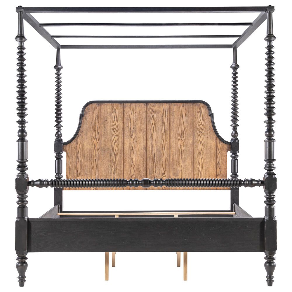 Legacy Classic Vintage Market 3-Piece Queen Post Canopy Bedroom Set in Barnwood Oak and Kettle Black, , large