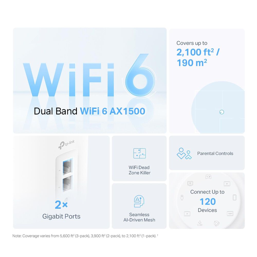 TP-Link Deco Whole Home Mesh Dual-Band Wi-Fi 6 System in White (2-Pack), , large