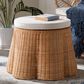 bali & pari Palm 26" Round Ottoman with Light Honey Rattan in White, , large