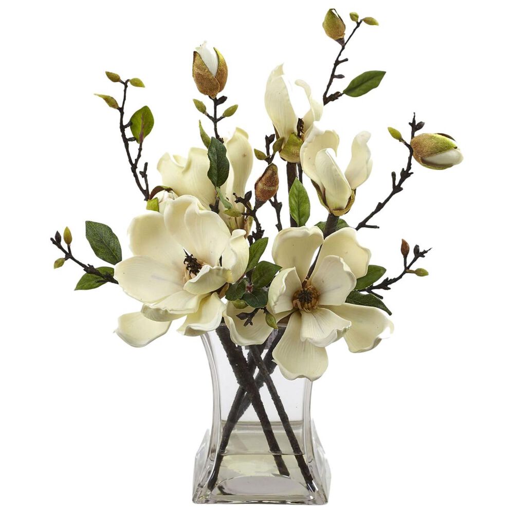 Nearly Natural Inc Magnolia Arrangement with Vase, , large