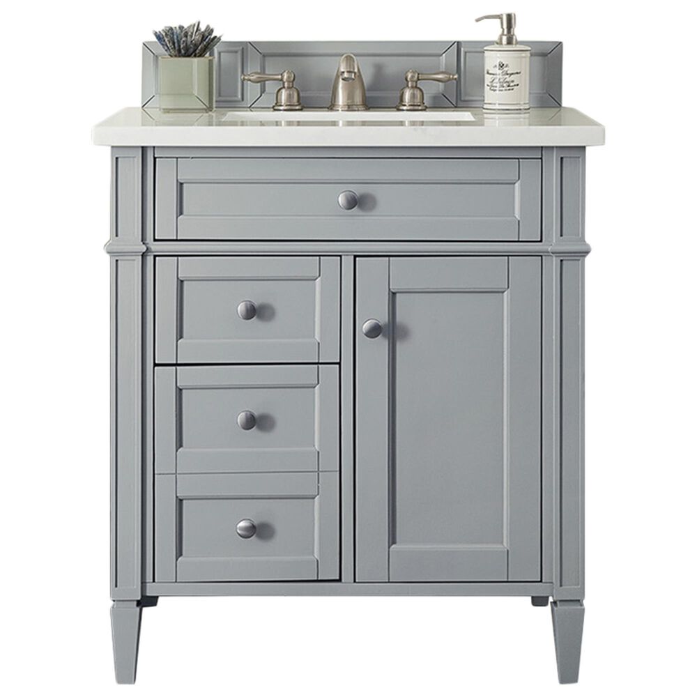 James Martin Vanities Brittany 30" Single Bathroom Vanity in Urban Gray with 3 cm Arctic Fall Solid Surface Top and Rectangle Sink, , large
