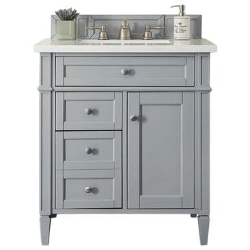 James Martin Vanities Brittany 30" Single Bathroom Vanity in Urban Gray with 3 cm Arctic Fall Solid Surface Top and Rectangle Sink, , large