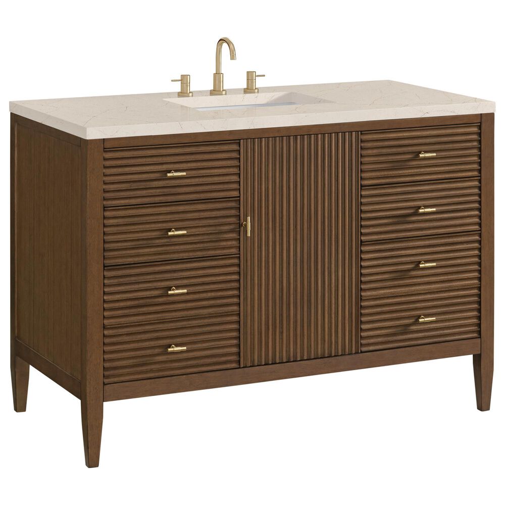 James Martin Vanities Myrrin 48" Vanity in Mid Century Walnut with 3 CM Eternal Marfil Quartz Top, , large