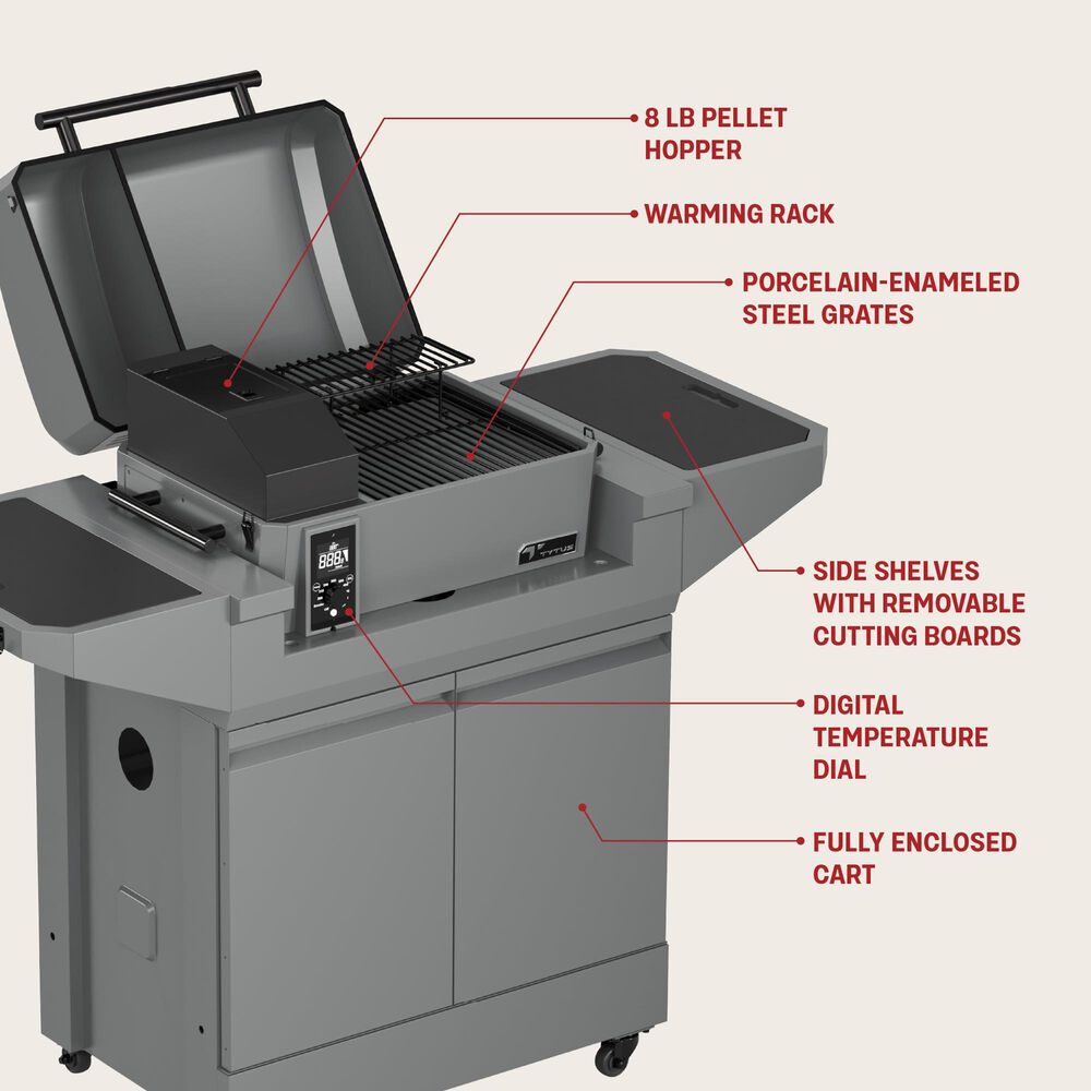 Tytus Emberwood Grill and Prep Cart with Tabletop Pellet Grill in Gunmetal Gray, , large
