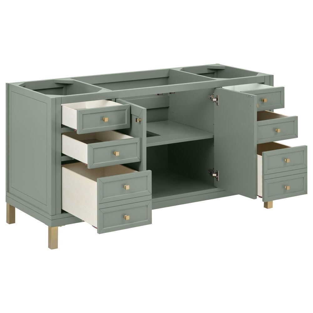 James Martin Vanities Chicago 60" Single Bathroom Vanity in Smokey Celadon with 3 cm Victorian Silver Quartz Top, Rectangular Sink and FreePower Wireless Charger, , large