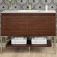James Martin Vanities Mantova 47.3" Single Vanity in Mid-Century Walnut and Champagne Brass with 3 cm Glossy White Composite Stone Top and Rectangular Sink, , large