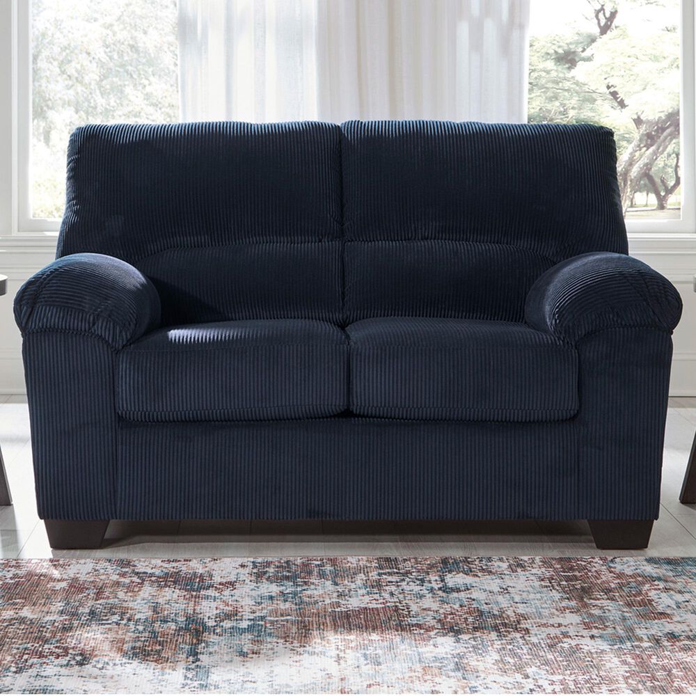 Ashley SimpleJoy Stationary Loveseat in Navy, , large