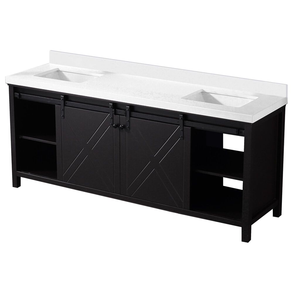 Lexora Home Marsyas 80&quot; Double Bathroom Vanity in Brown with White Quartz Top and Rectangular Sinks, , large